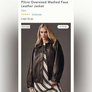 Pilcro Oversized Washed Brown Faux Leather Jacket